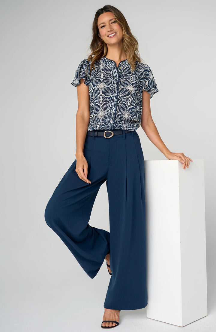 High Rise Pleated Wide Leg Trouser