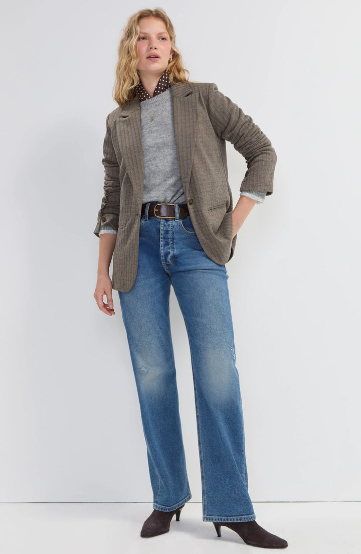 Liverpool Los Angeles herringbone stand collar blazer with button sleeve detail