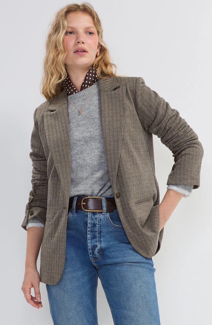 Liverpool Los Angeles Herringbone Blazer with Button Sleeves