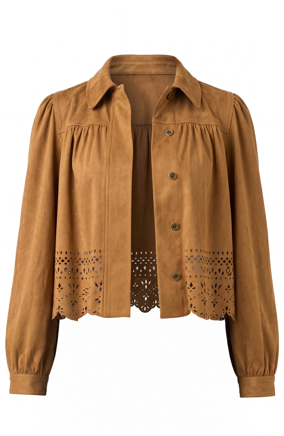 Puff Sleeve Jacket with Laser-Cut Hem