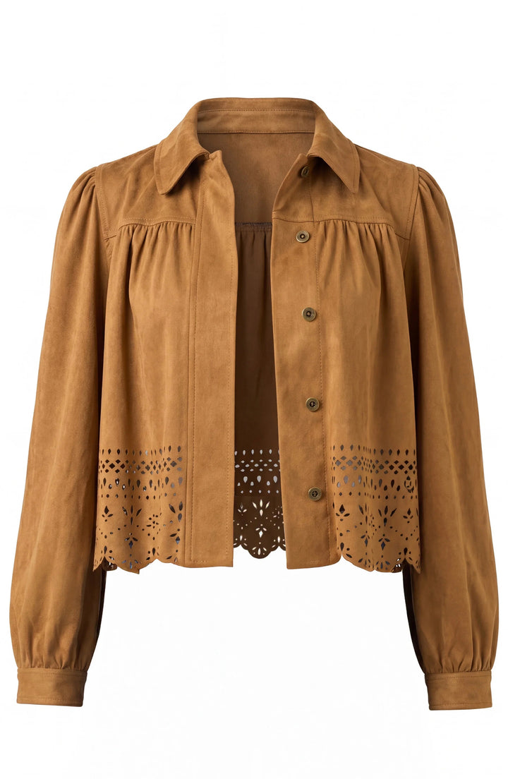 Puff Sleeve Jacket with Laser-Cut Hem