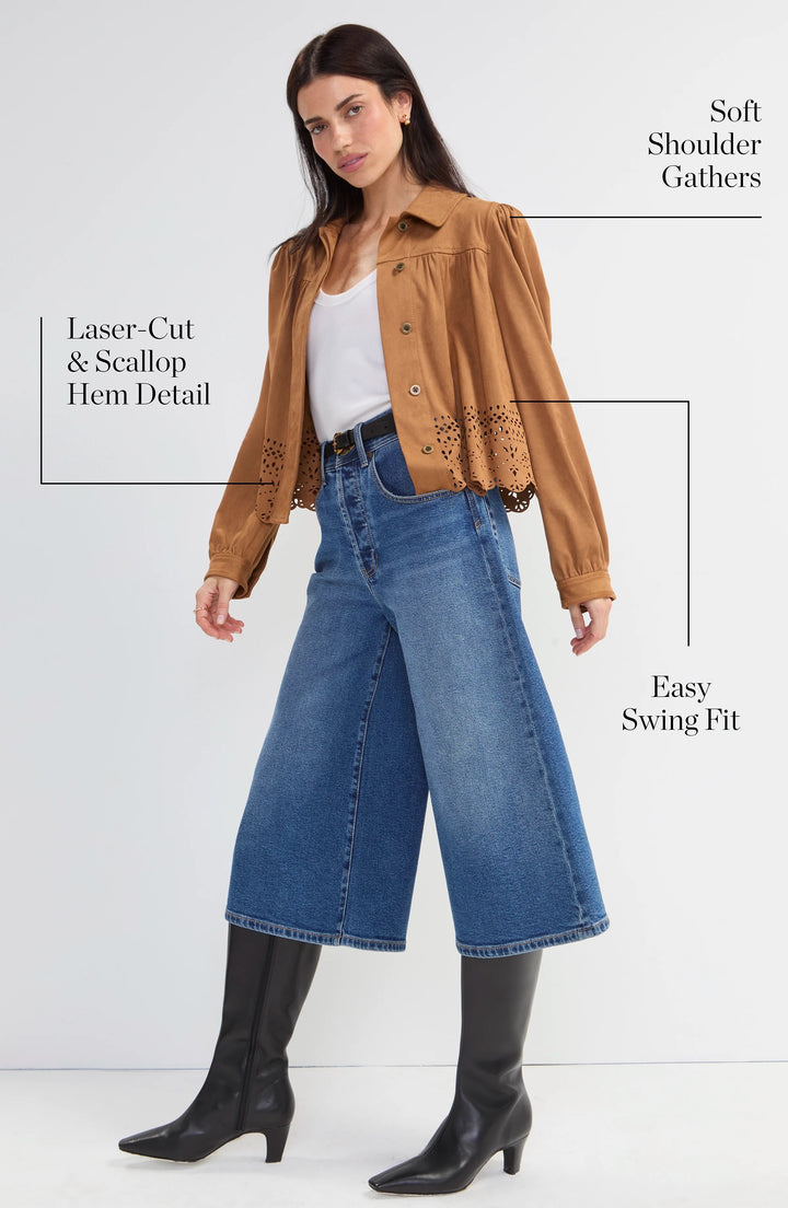 Puff Sleeve Jacket with Laser-Cut Hem