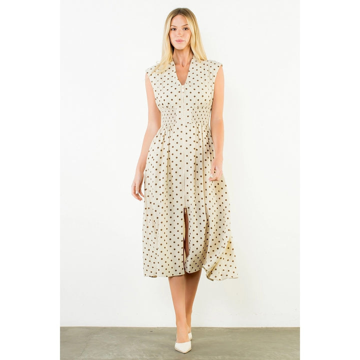Sleeveless Polka Dot Zip Dress