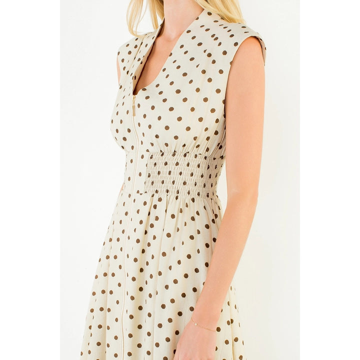 Sleeveless Polka Dot Zip Dress