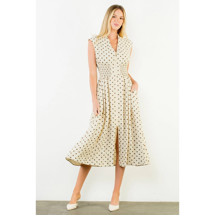 Sleeveless Polka Dot Zip Dress