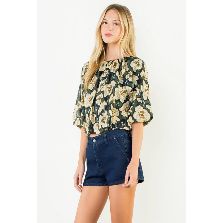 THML Floral Cinched Waist Top
