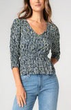 Ruched 3/4 Sleeve V-Neck Knit Top