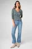 Ruched 3/4 Sleeve V-Neck Knit Top