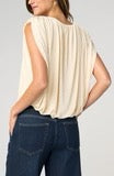 Sleeveless Draped Knit Top with Shoulder Pads — Vintage Cream Pale Gold