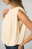 Sleeveless Draped Knit Top with Shoulder Pads — Vintage Cream Pale Gold