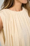 Sleeveless Draped Knit Top with Shoulder Pads — Vintage Cream Pale Gold