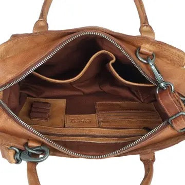 James Leather Crossbody Satchel in Camel