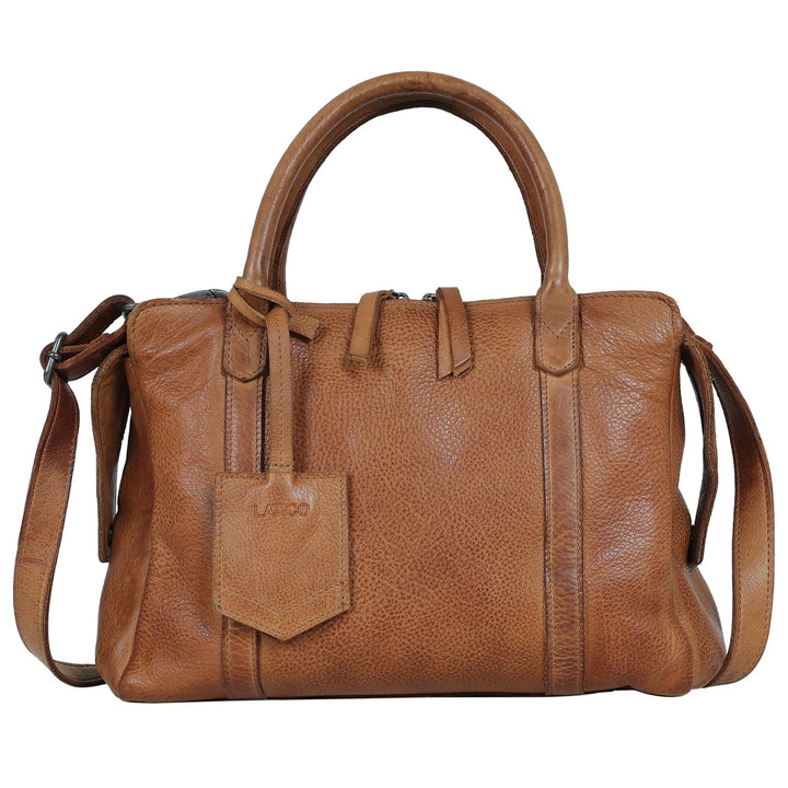 James Leather Crossbody Satchel in Camel