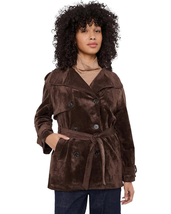 Dark Coffee Faux Suede Trench Coat