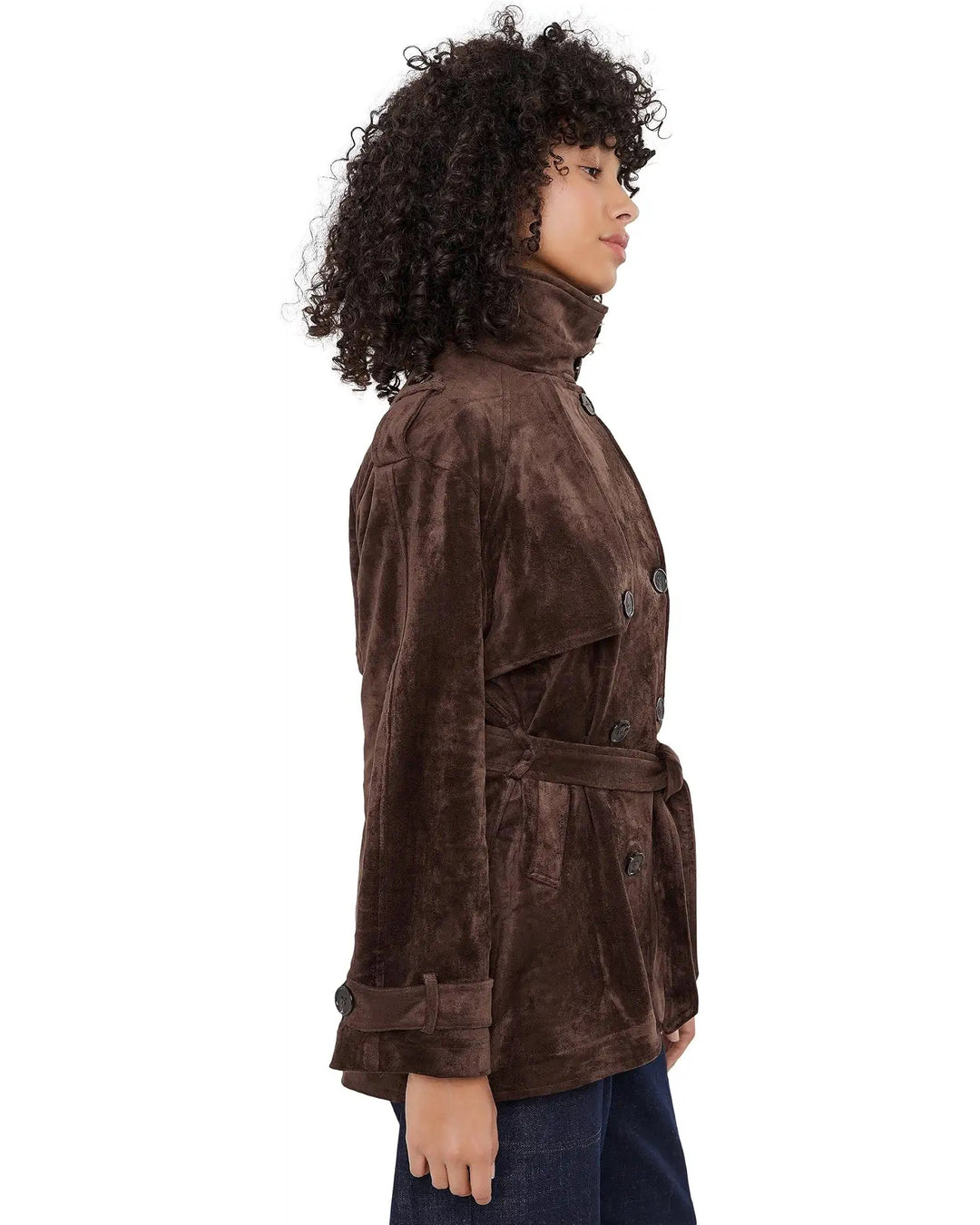 Dark Coffee Faux Suede Trench Coat