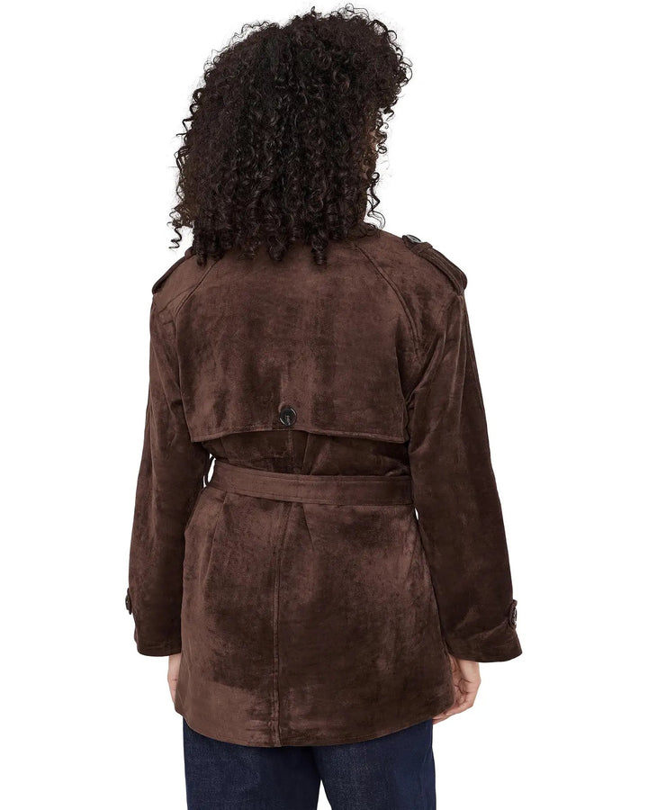 Dark Coffee Faux Suede Trench Coat