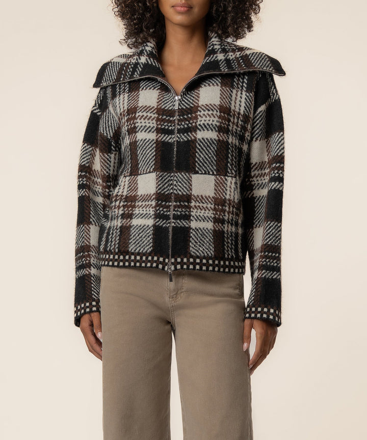 Rue Zip Up Sweater Knit Jacket in Chocolate