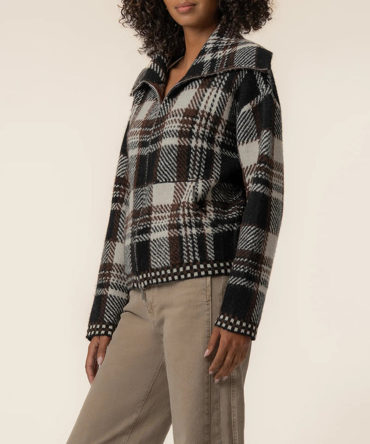 Rue Zip Up Sweater Knit Jacket in Chocolate