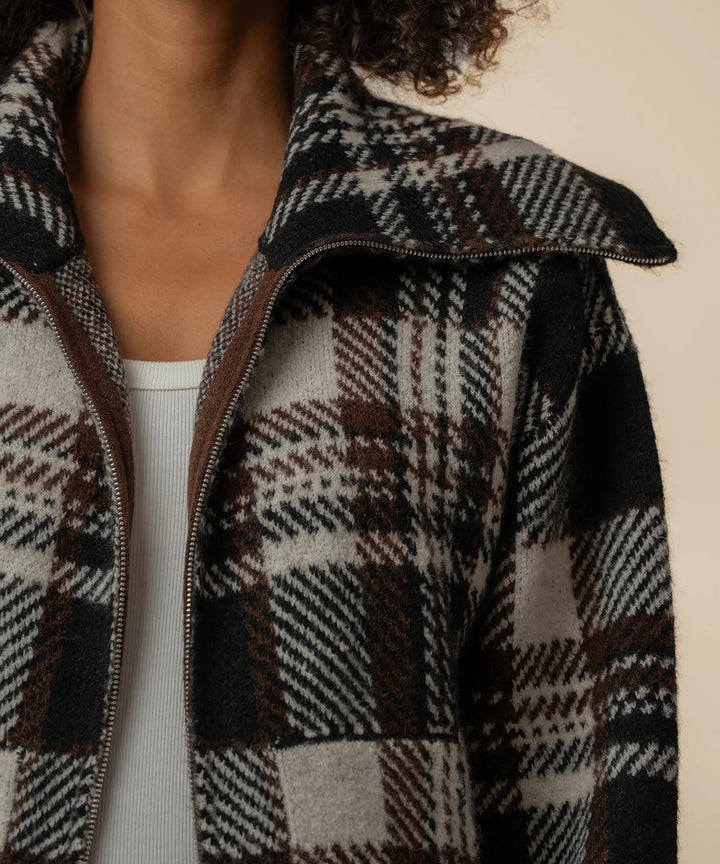 Rue Zip Up Sweater Knit Jacket in Chocolate