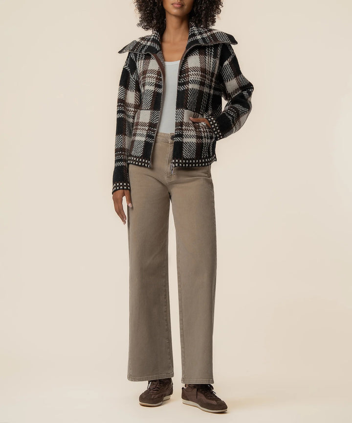 Rue Zip Up Sweater Knit Jacket in Chocolate