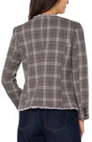 Brown Navy Glen Check Collarless Blazer