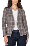 Brown Navy Glen Check Collarless Blazer