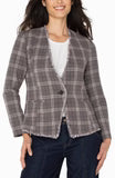Brown Navy Glen Check Collarless Blazer