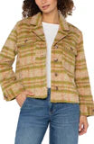 Button Front Boxy Shacket green gold plaid