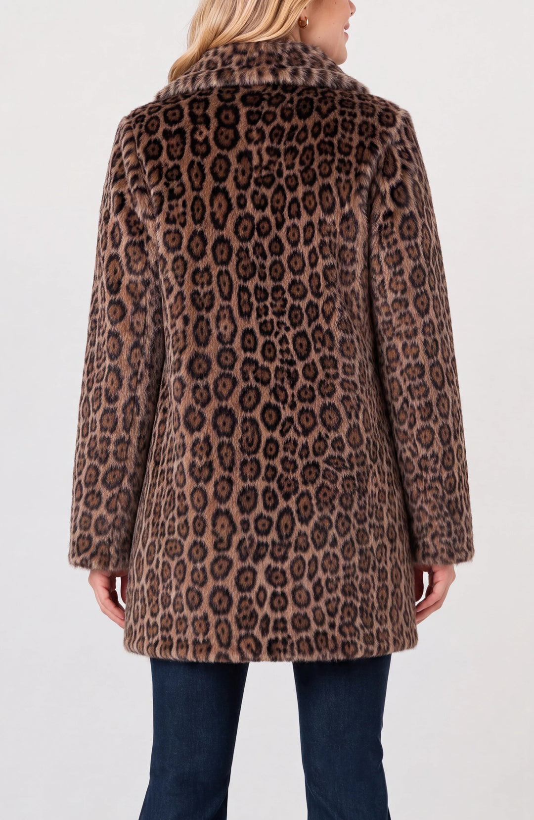 Liverpool Collared Faux Fur Leopard Coat – Brown Multi