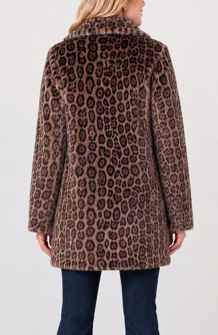 Liverpool Collared Faux Fur Leopard Coat – Brown Multi