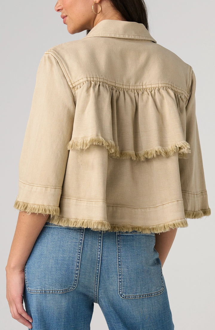3/4 Sleeve Frayed Flounce Jacket