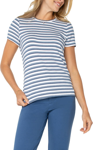 White/Indigo Dusk Stripe Short Sleeve Classic Crew Neck Tee