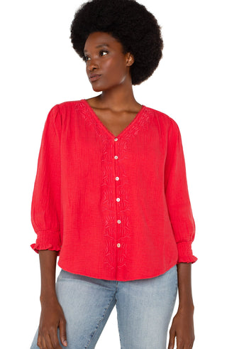 Geranium 3/4 Sleeve Embroidered Floral Blouse