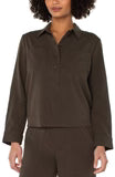 Black Olive Popover Shirt with Elastic Tie
