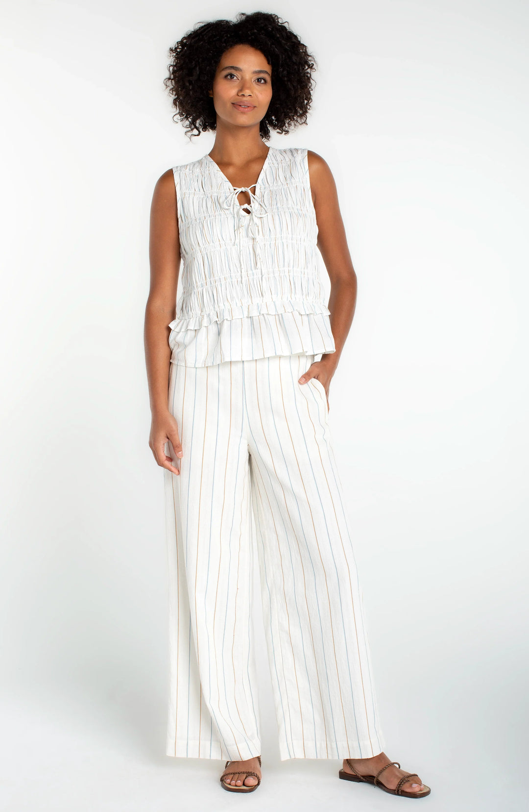 Sleeveless Tie Front Woven Top