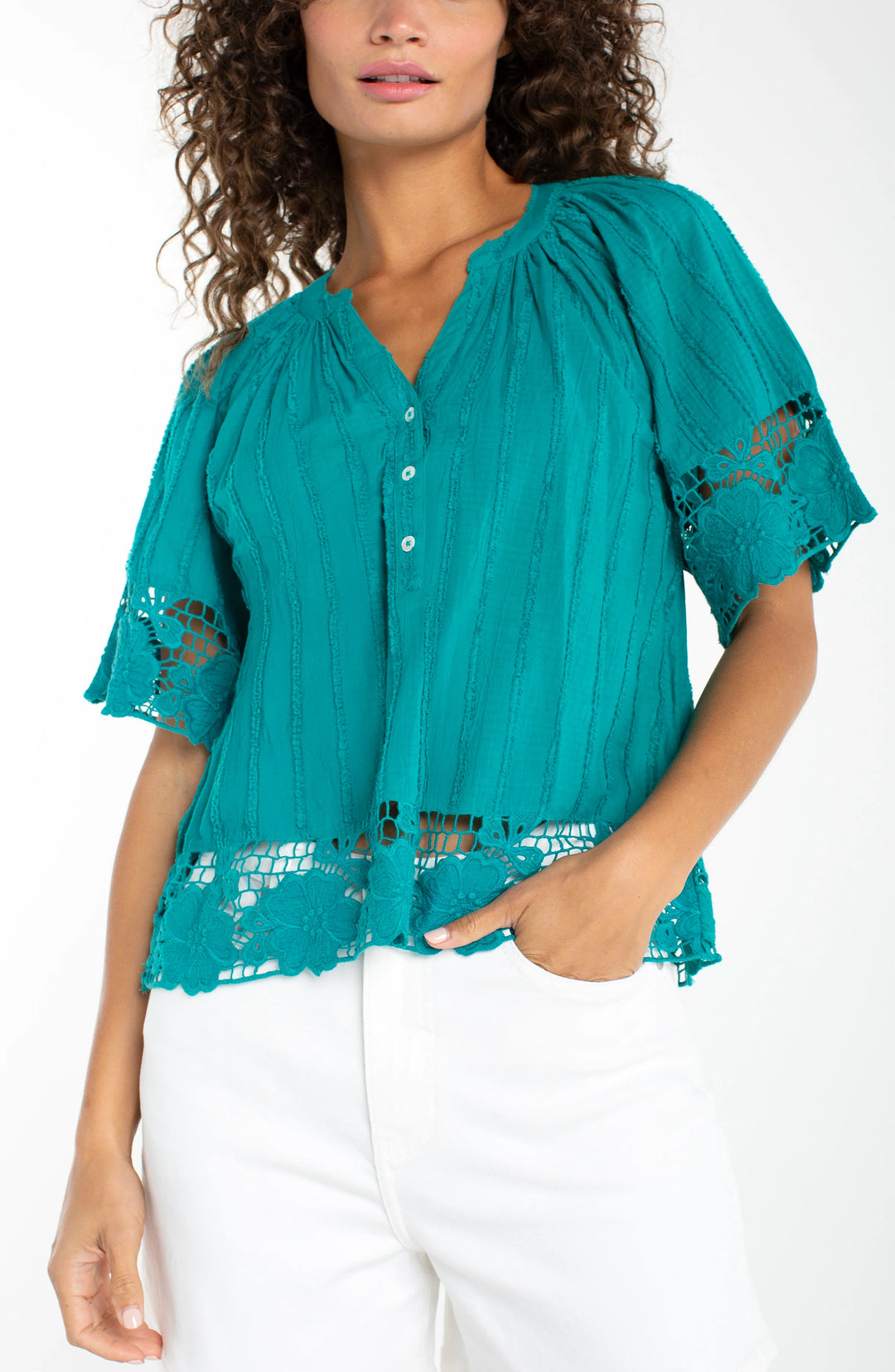 Woven Top w/ Lace