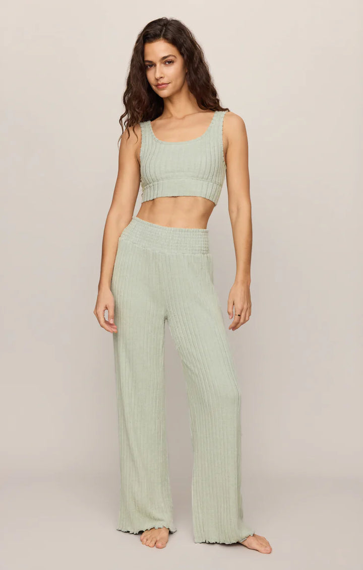 Dawn Smocked Rib Pant- Aqua Cloud