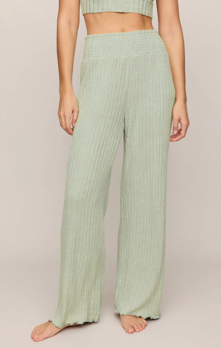 Dawn Smocked Rib Pant- Aqua Cloud