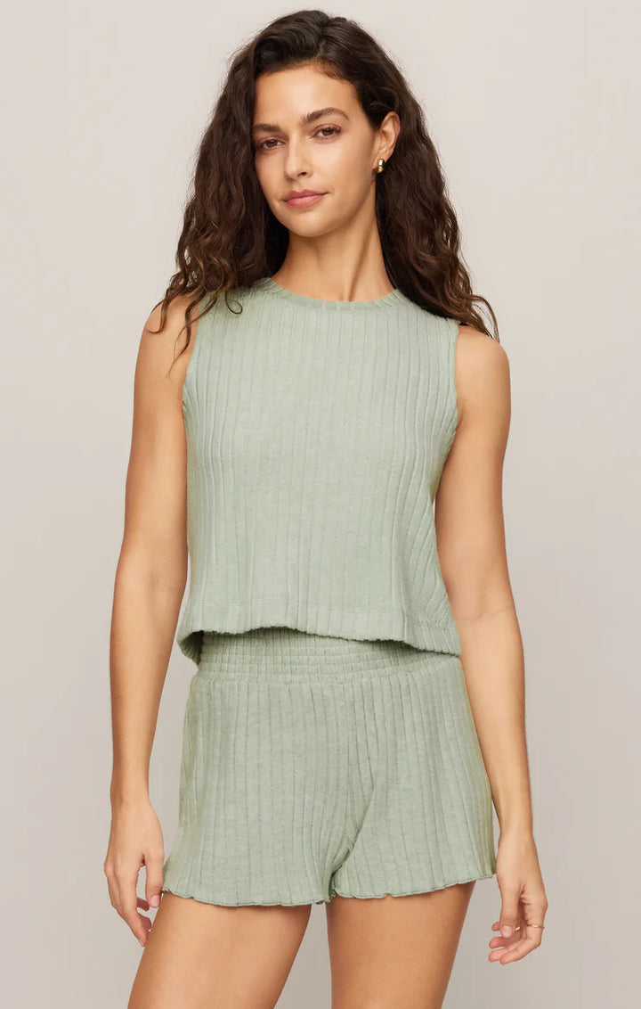 Dawn Smocked Rib Pant- Aqua Cloud
