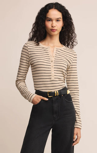 Eve Stripe Henley Long Sleeve