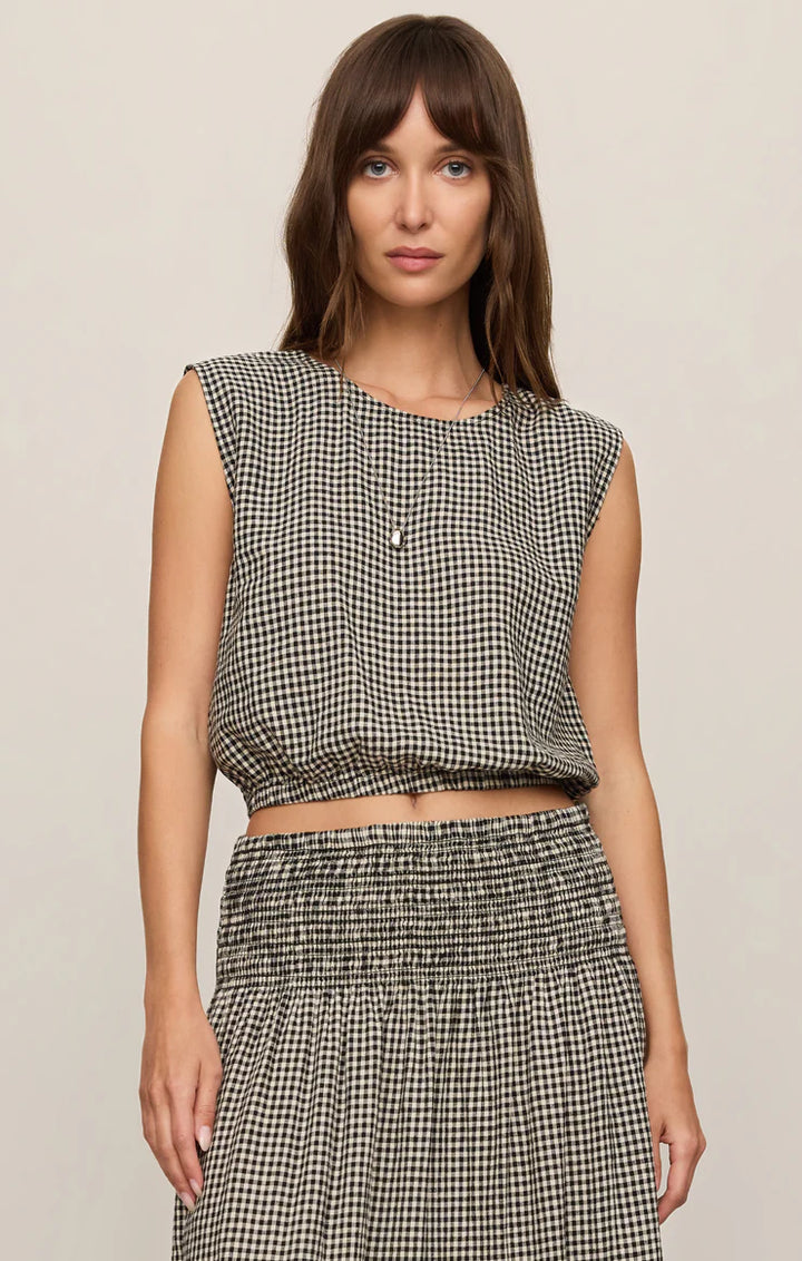 Merit Cropped Gingham Linen Top