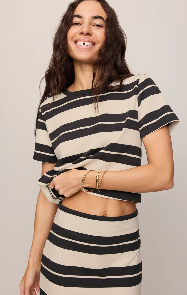 Stellan Striped Jersey Tee in Ash Black