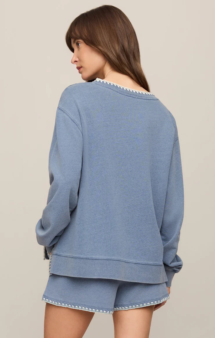 Cam Knit Denim Whipstich Top- Long Sleeve