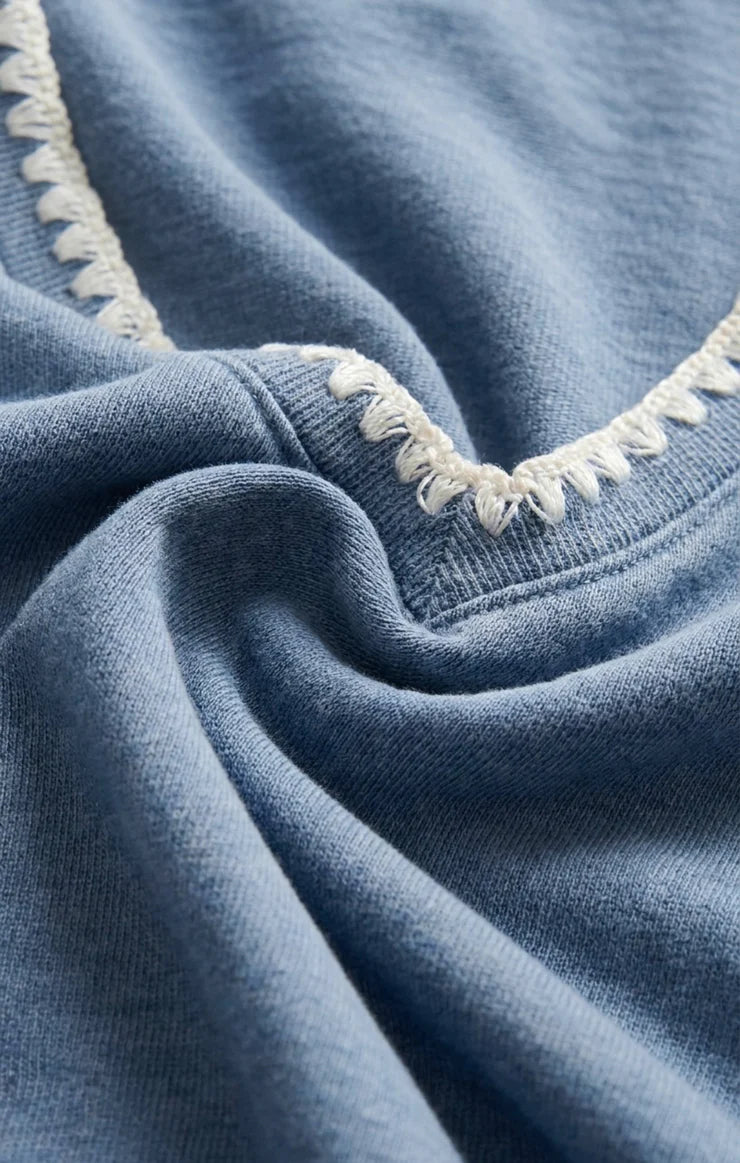Cam Knit Denim Whipstich Top- Long Sleeve