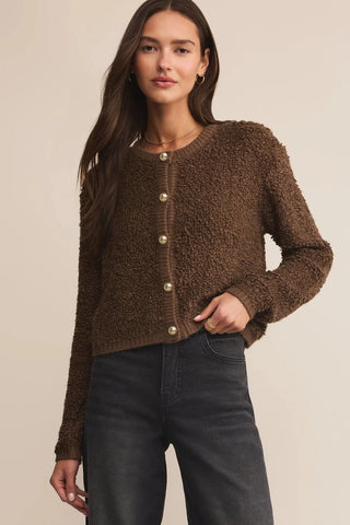 Maxie Fluffy Cardigan by Z Supply- Root Beer & Warm White
