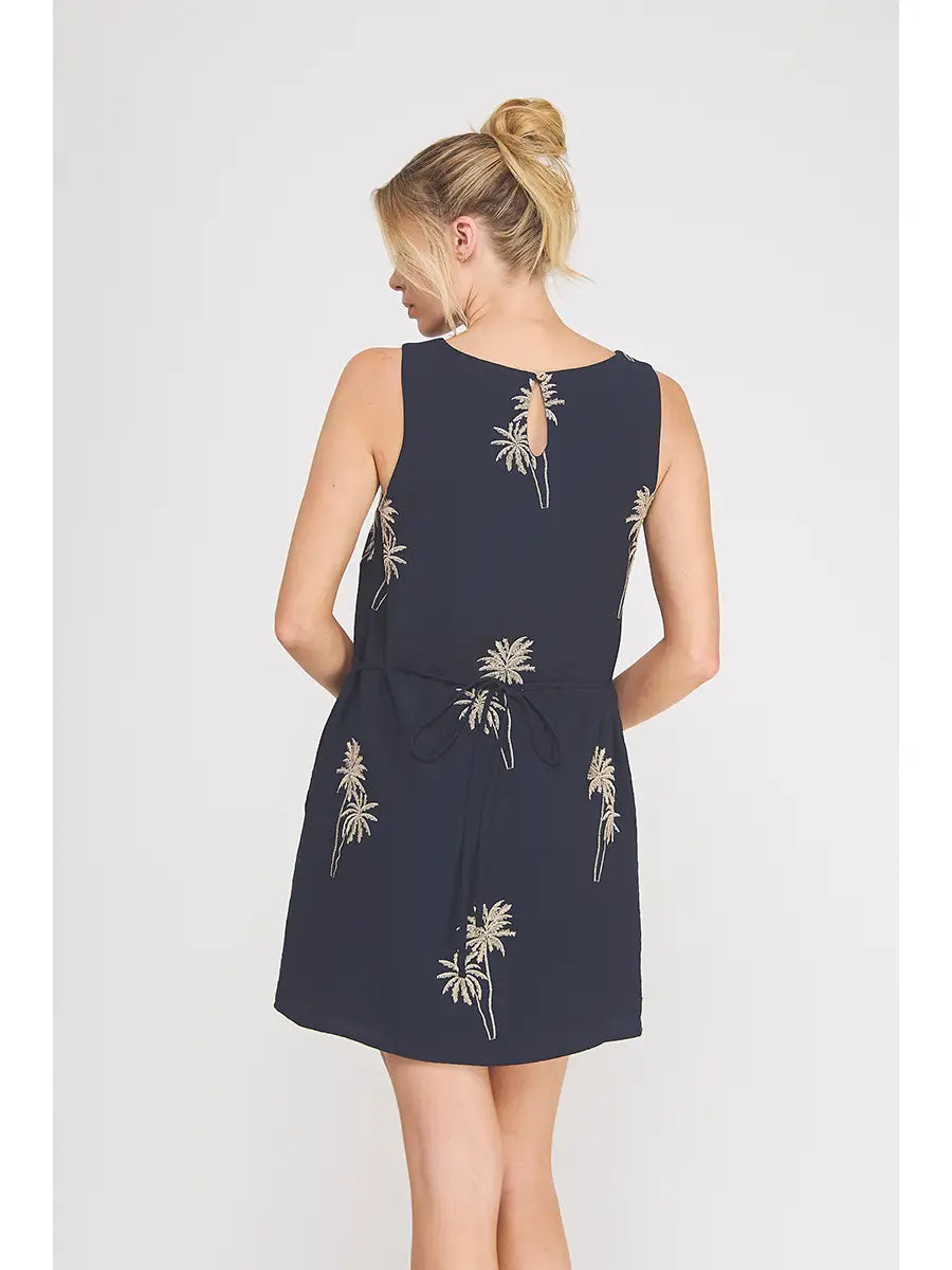 Palm Breeze Embroidered Midi Dress