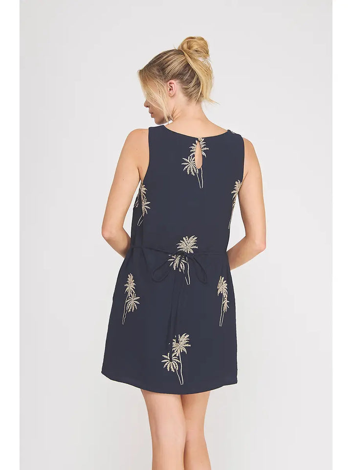 Palm Breeze Embroidered Midi Dress