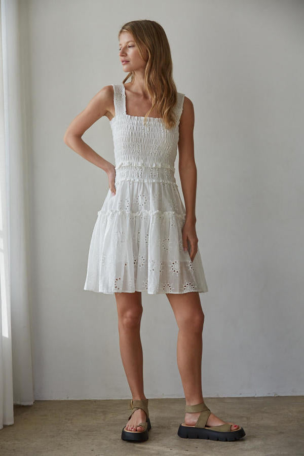 Alexie Eyelet Smocked Mini Dress