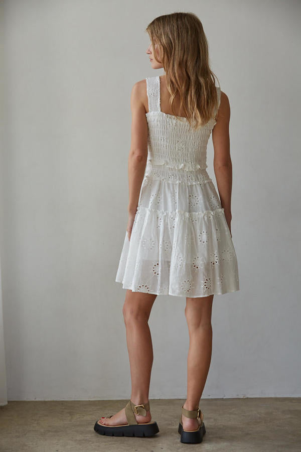 Alexie Eyelet Smocked Mini Dress