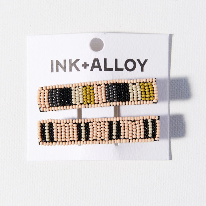 Anna Striped 2 Pack Beaded Hair Clip - Hello Beautiful Boutique